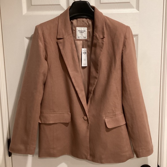 Abercrombie & Fitch Ladies Camel Linen-Blend Single-Breasted Blazer, Size S - Picture 2 of 10
